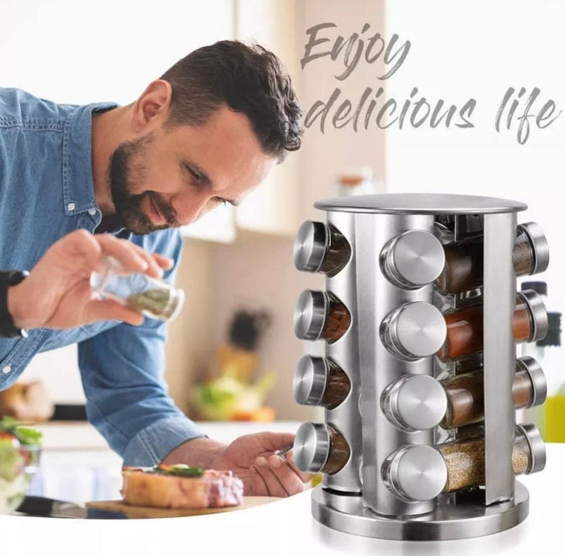 Revolving Stainless Steel Spice Rack (16 Jars)