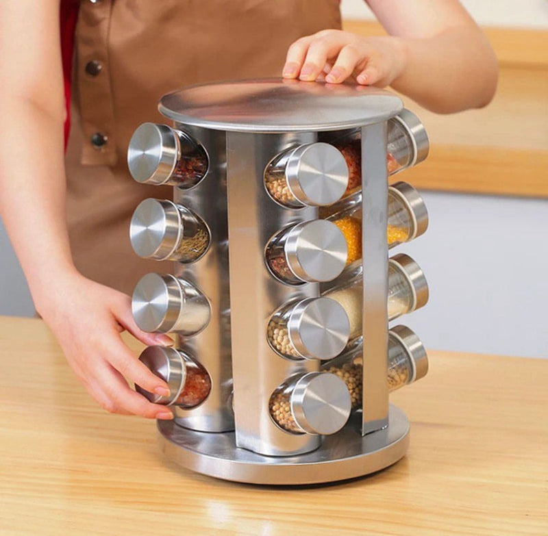 Revolving Stainless Steel Spice Rack (16 Jars)