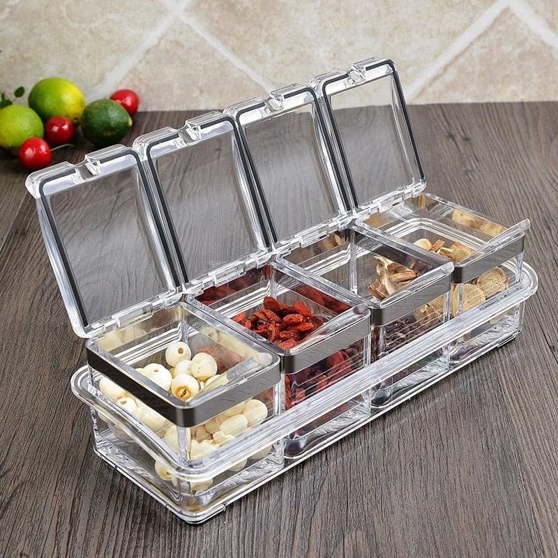 Acrylic 4-Compartment Spice Storage Container Set