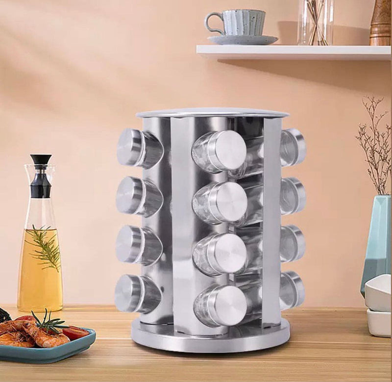 Revolving Stainless Steel Spice Rack (16 Jars)
