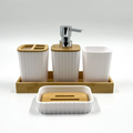 Wooden Lid PVC Bathroom Accessory Set – 4 Piece Premium Bathroom Organizer