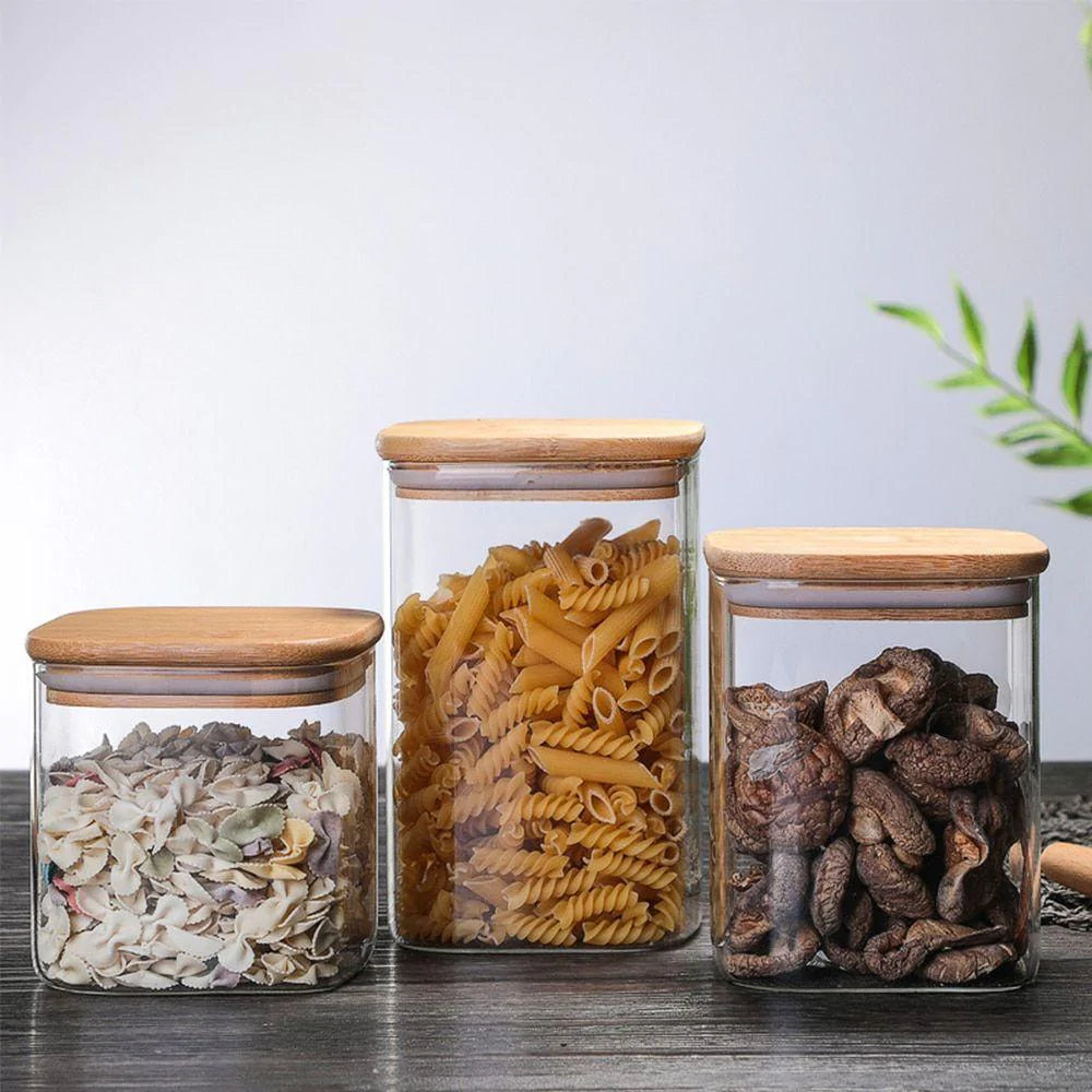Bamboo Lid Glass Jar Set – 3 Piece