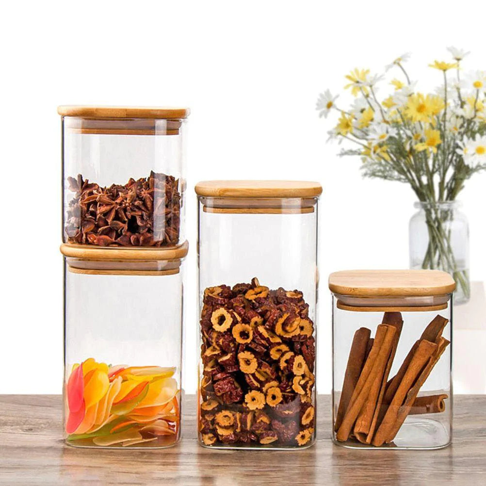 Bamboo Lid Glass Jar Set – 3 Piece